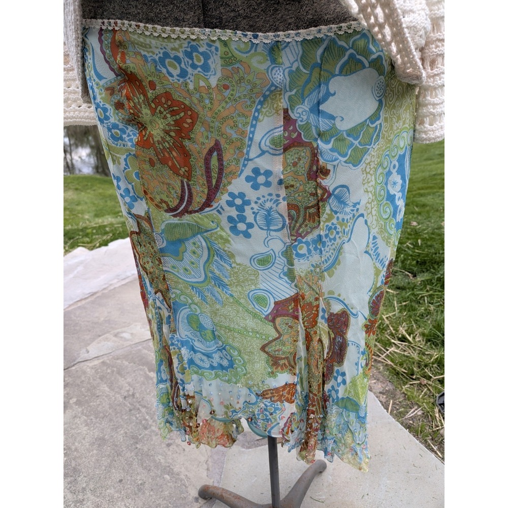 Vintage 90's ECI New York Silk Floral Hi Low Midi Silk Skirt Y2K Fairy   Bella